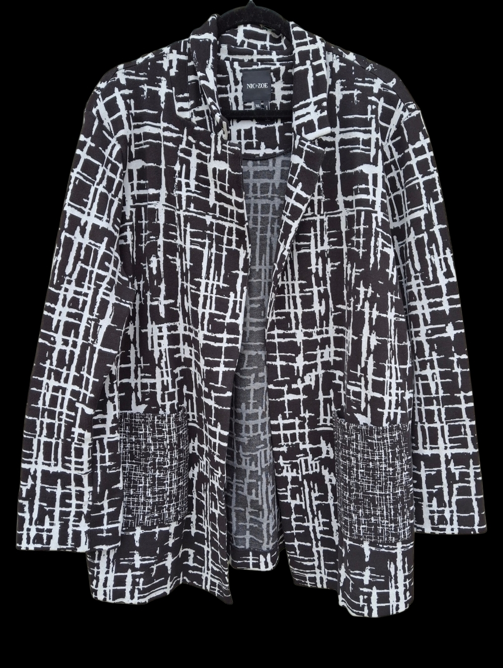 Nic+Zoe Geometric Black & White Open-Front Knit Boyfriend Blazer Women Size Xxl — image 2 of 8